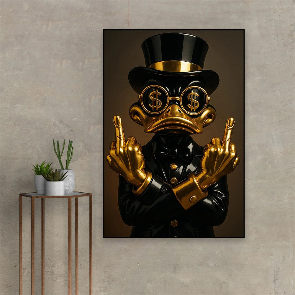 Golden Rebel Duck – Luxury Urban Pop Art Canvas