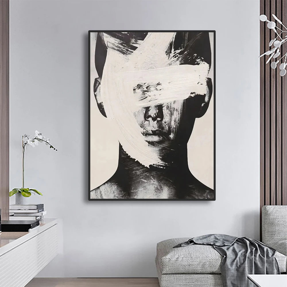 Abstract Face Wall Art – Black & White Minimalist Canvas | Modern Contemporary Statement Piece
