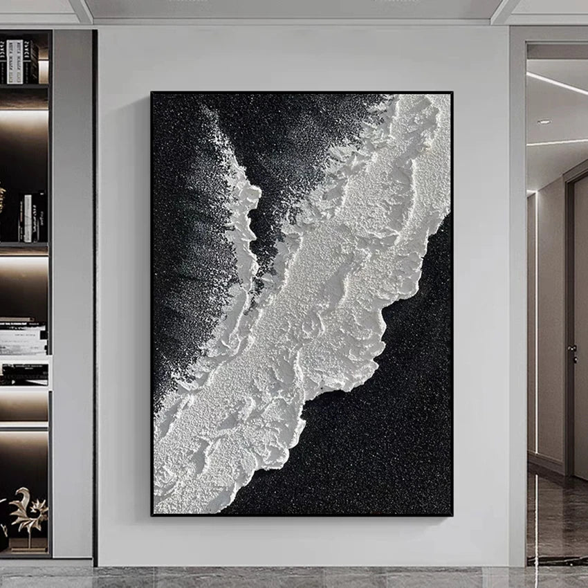 Luxury Black & White Abstract Texture Canvas – Modern Statement Wall Art