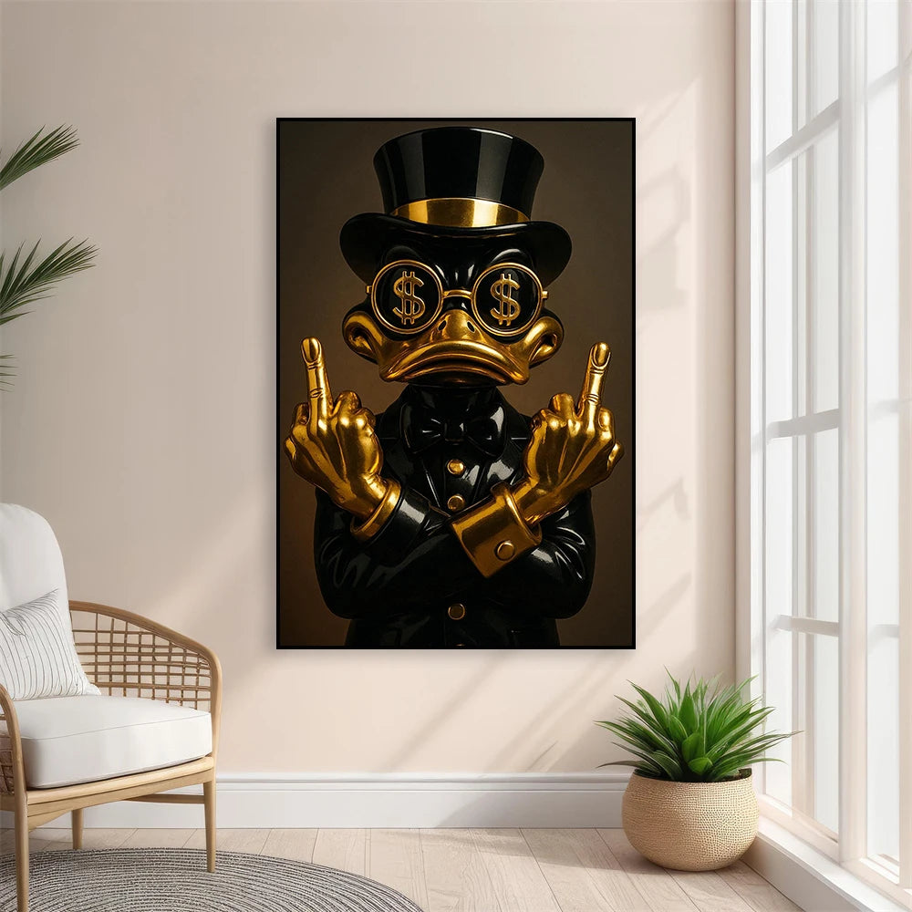 Golden Rebel Duck – Luxury Urban Pop Art Canvas
