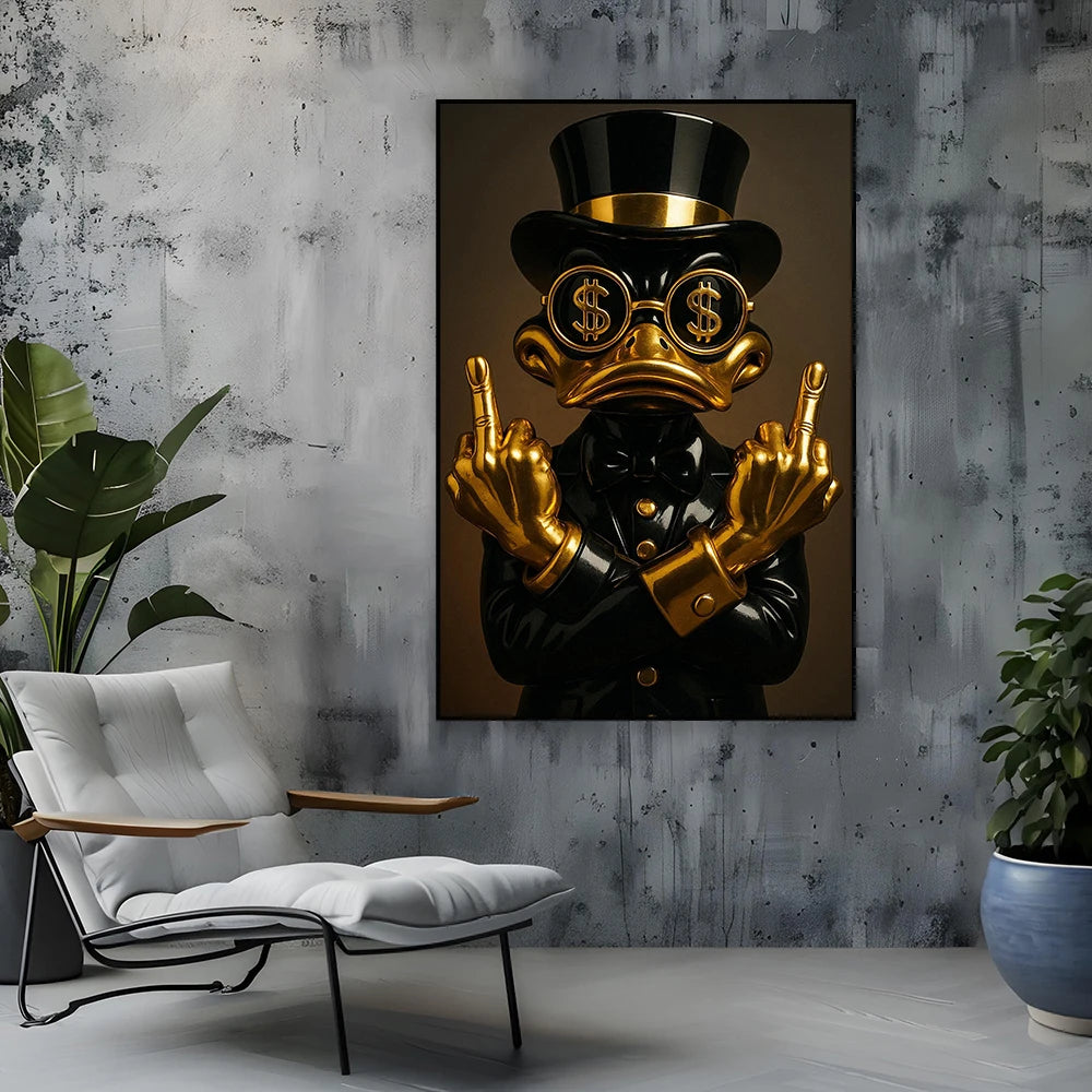 Golden Rebel Duck – Luxury Urban Pop Art Canvas