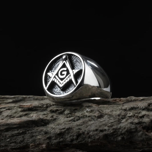 Masonic Stainless Steel Ring – Symbolic Freemason Statement Jewelry