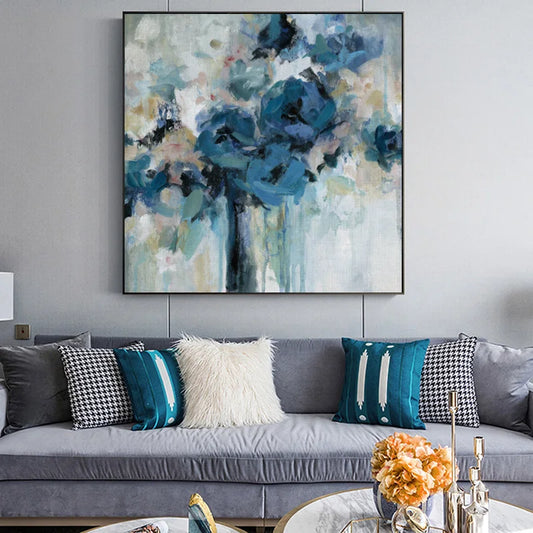 Blue Serenity Abstract Floral Canvas – Modern Nature-Inspired Wall Art