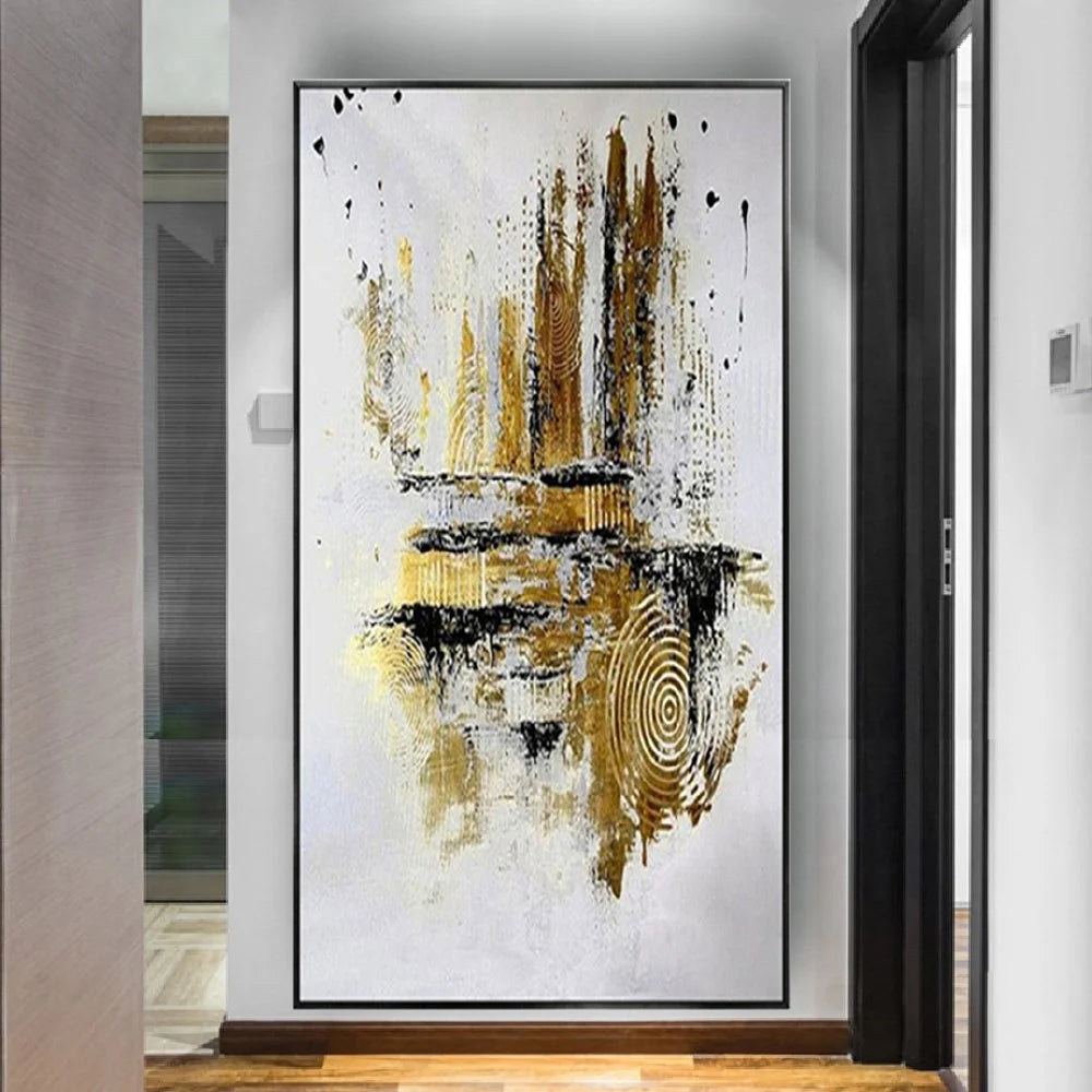 Luxury Abstract Gold Wall Art – Hand-Painted Textured Canvas for Modern Interiors