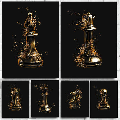 3D Golden Chess Piece Posters