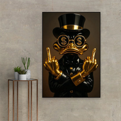 Golden Rebel Duck – Luxury Urban Pop Art Canvas