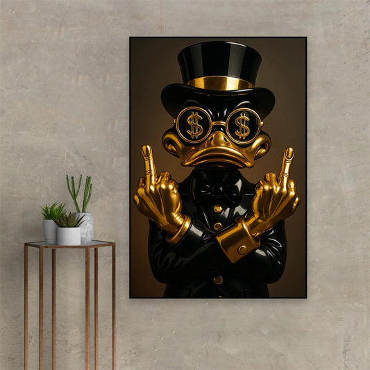 Golden Rebel Duck – Luxury Urban Pop Art Canvas