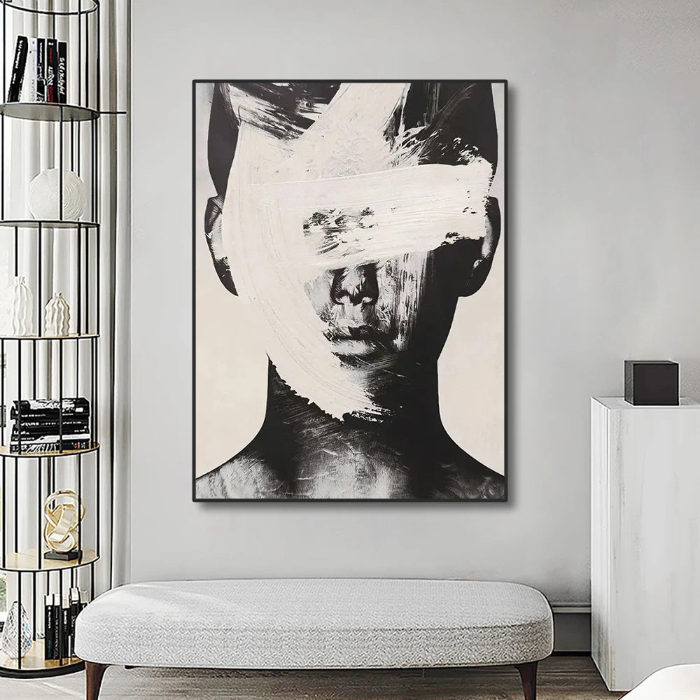 Abstract Face Wall Art – Black & White Minimalist Canvas | Modern Contemporary Statement Piece
