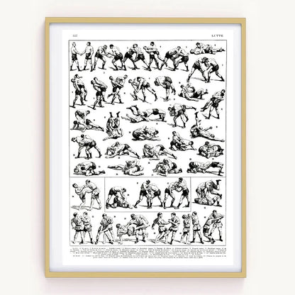 Vintage Wrestling Jiu Jitsu Technique Chart Poster