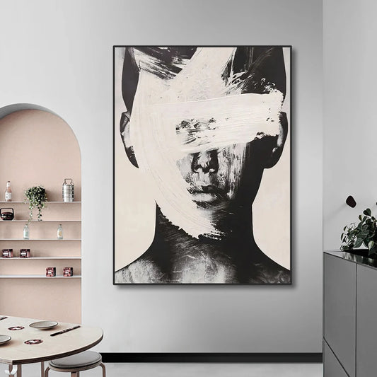 Abstract Face Wall Art – Black & White Minimalist Canvas | Modern Contemporary Statement Piece
