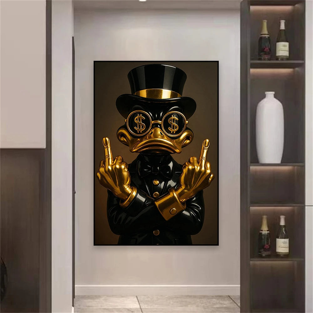 Golden Rebel Duck – Luxury Urban Pop Art Canvas
