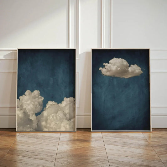 Minimalist Cloud Wall Art Set – Blue & White Scandinavian Canvas Prints