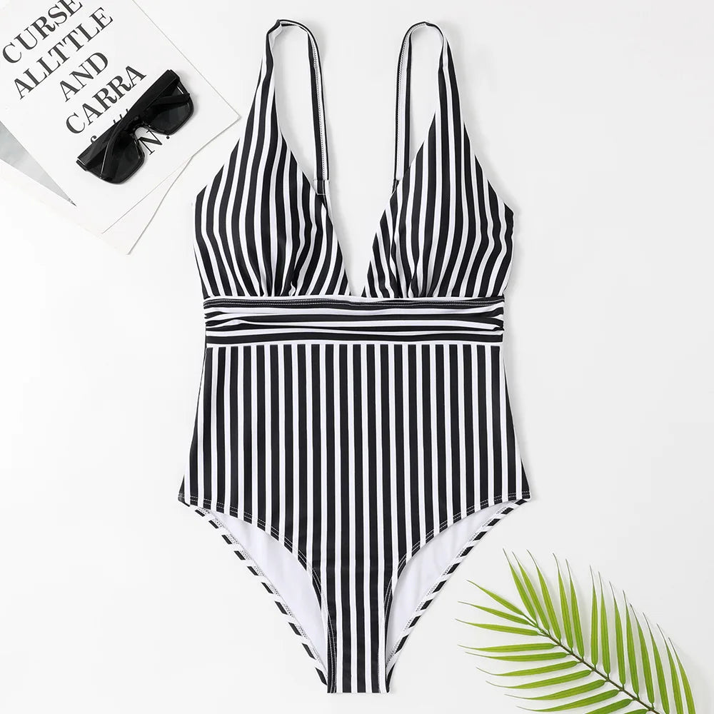 Striped One Piece Vintage Swimsuit