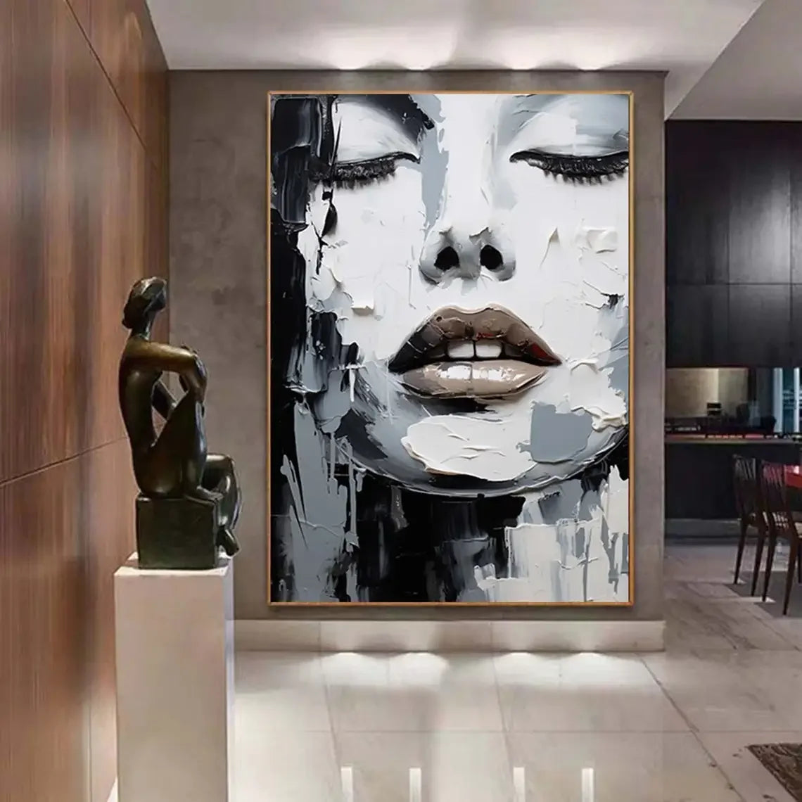 Abstract Textured Face Wall Art – Modern Luxury Canvas Painting | Minimalist Statement Portrait