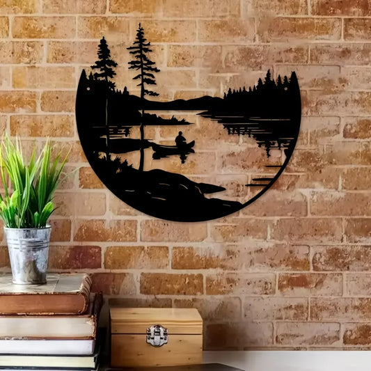 Nature Scene Metal Wall Art – Forest Lake Silhouette
